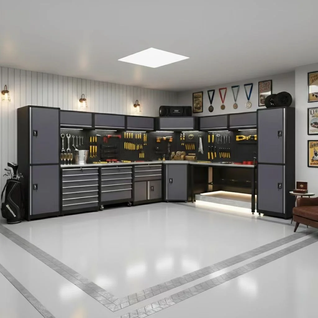 

March Expo Tool Cabinet Stainless Steel Workbench for Beverly Hills California Private Garage