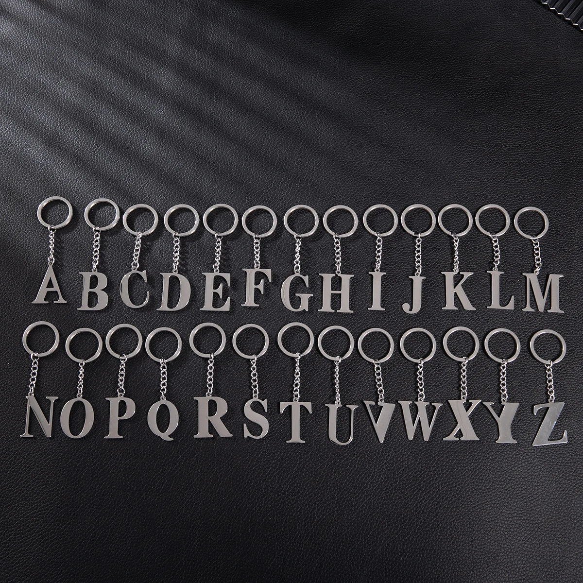 A-Z Initials Letter Stainless Steel Hook Keychain For Women Men Key Covers For House Keys Keyring Charms Keyholder Accessories