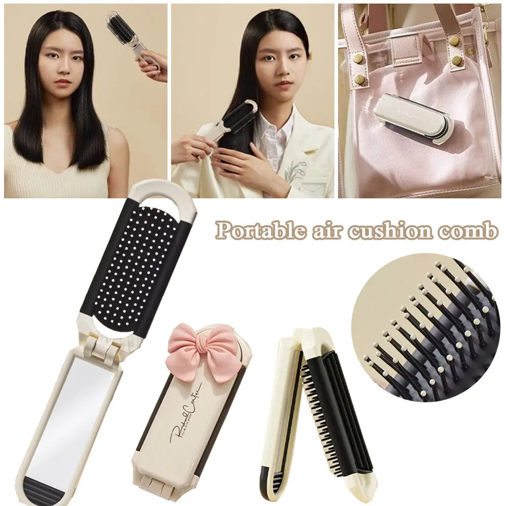 Mini Hairbrus Folding Massage Comb Head Massage Anti-Static Portable Travel Hair Brush Girl Hair Combs With Mirror Styling Tool