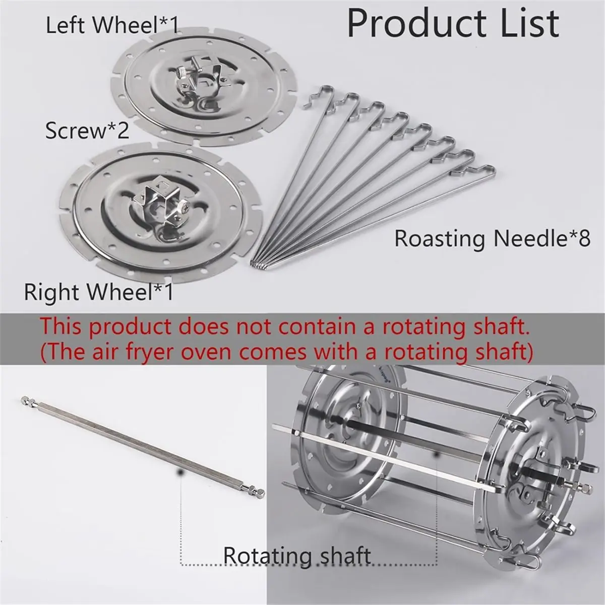 8-Pack Stainless Steel Rotisserie Skewers for Air Fryer - Even Heating for Meat, Veggies & Fruit