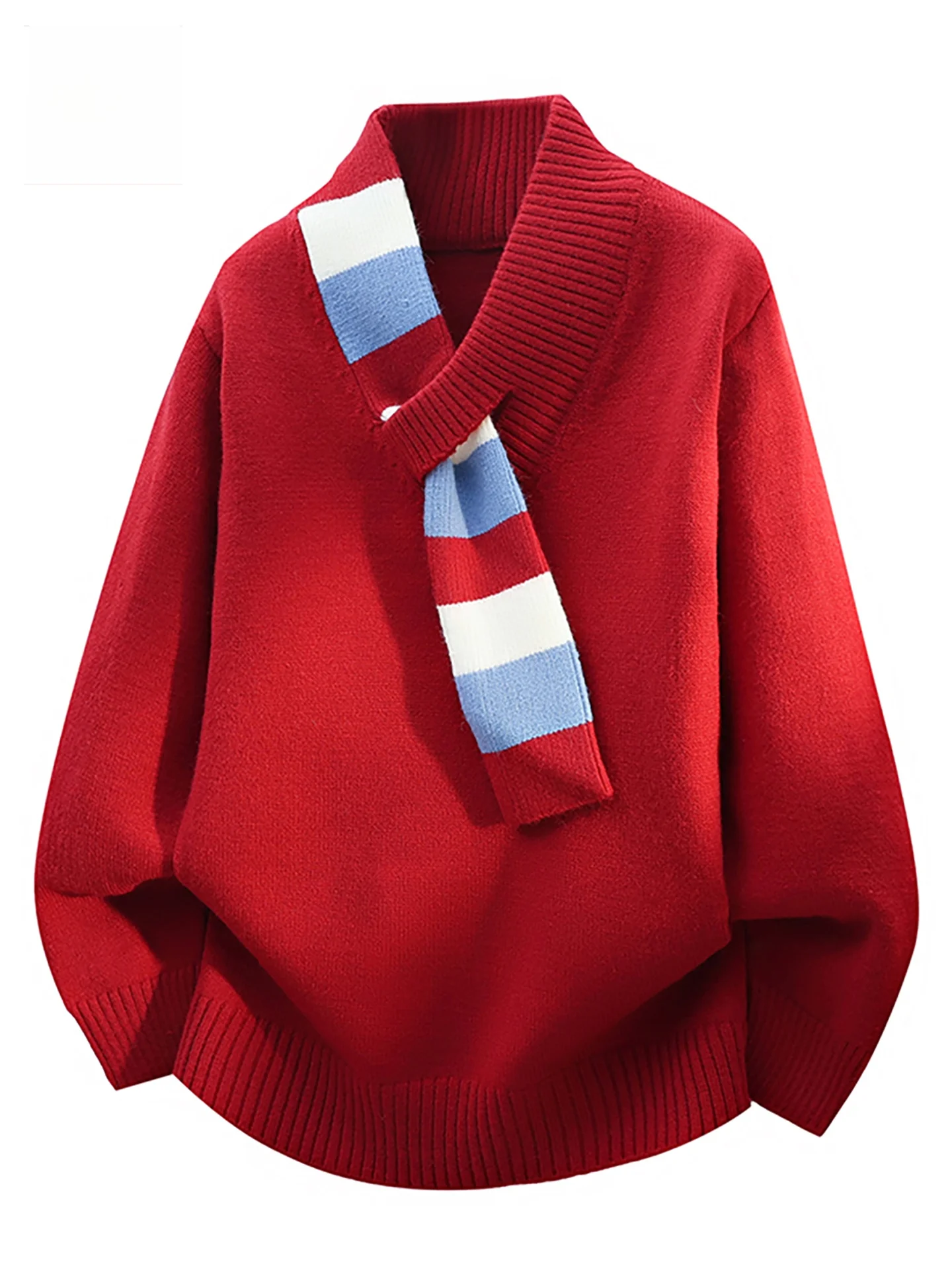 

Thiened Warm Knitted Sweater Men's round Ne Loose Fit Winter Faion Red Color Blo Neline Chinese Zodiac Year M Top