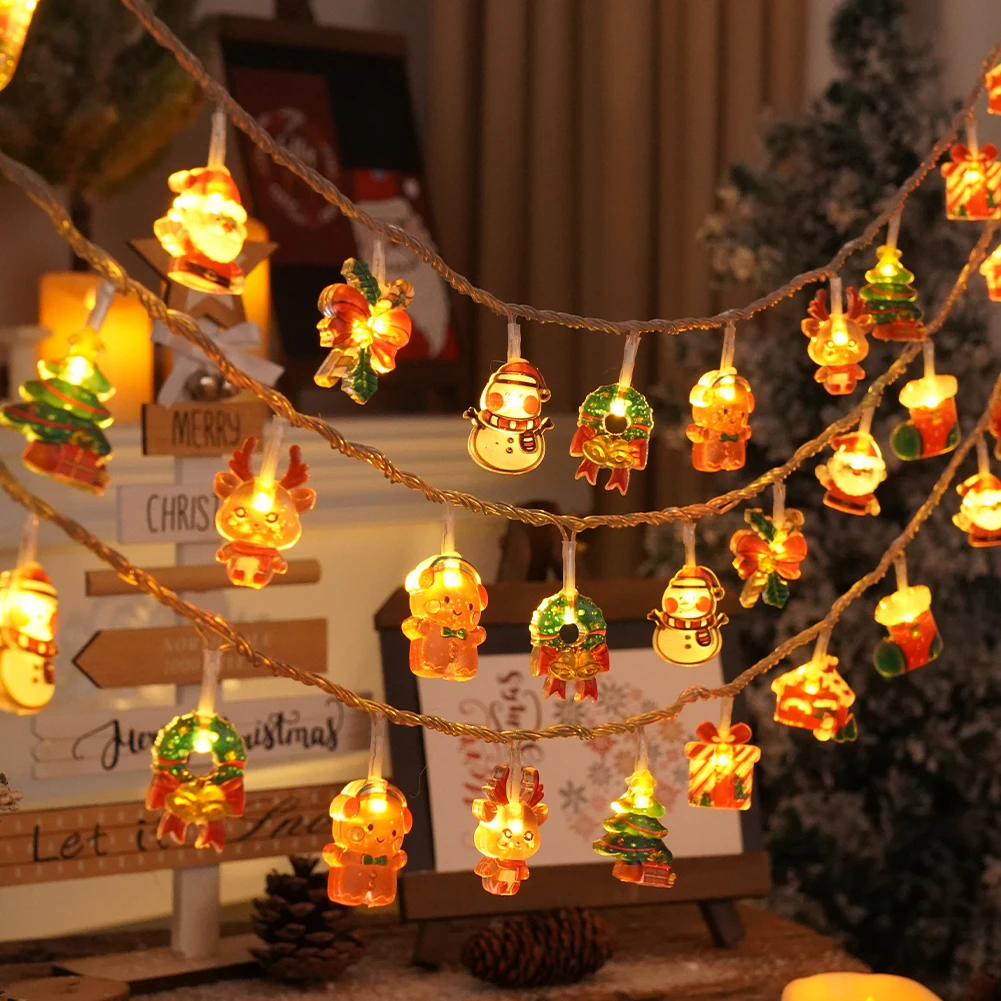 クリスマス用サンタクロースストリングライト、バッテリーガーランド、木の装飾、新年の装飾、パーティー用ライト、3m、20個のLED