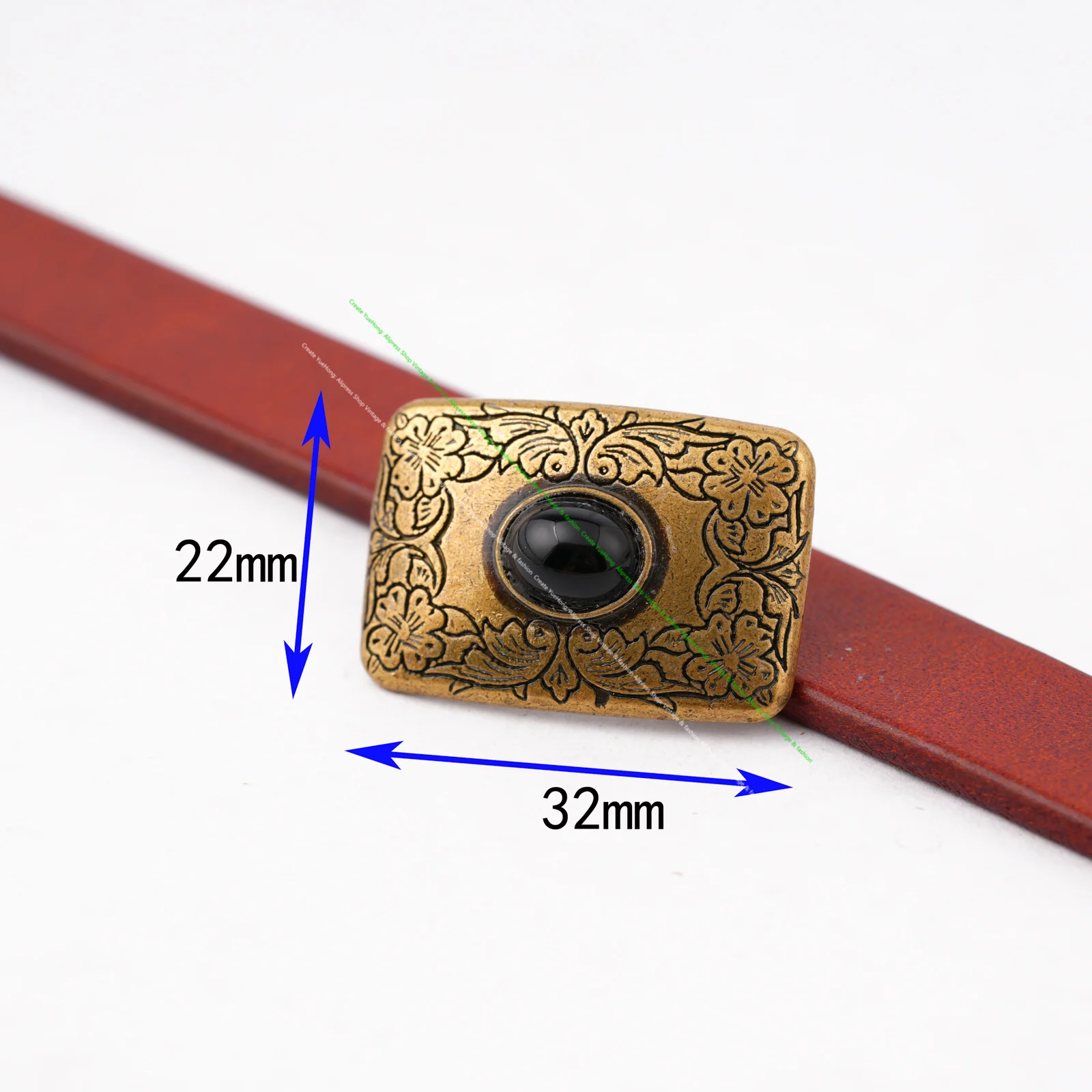 

4PC 32X22MM Antique Brass BLACK Turquoise Western Flower Decor Saddle Belt Conchos