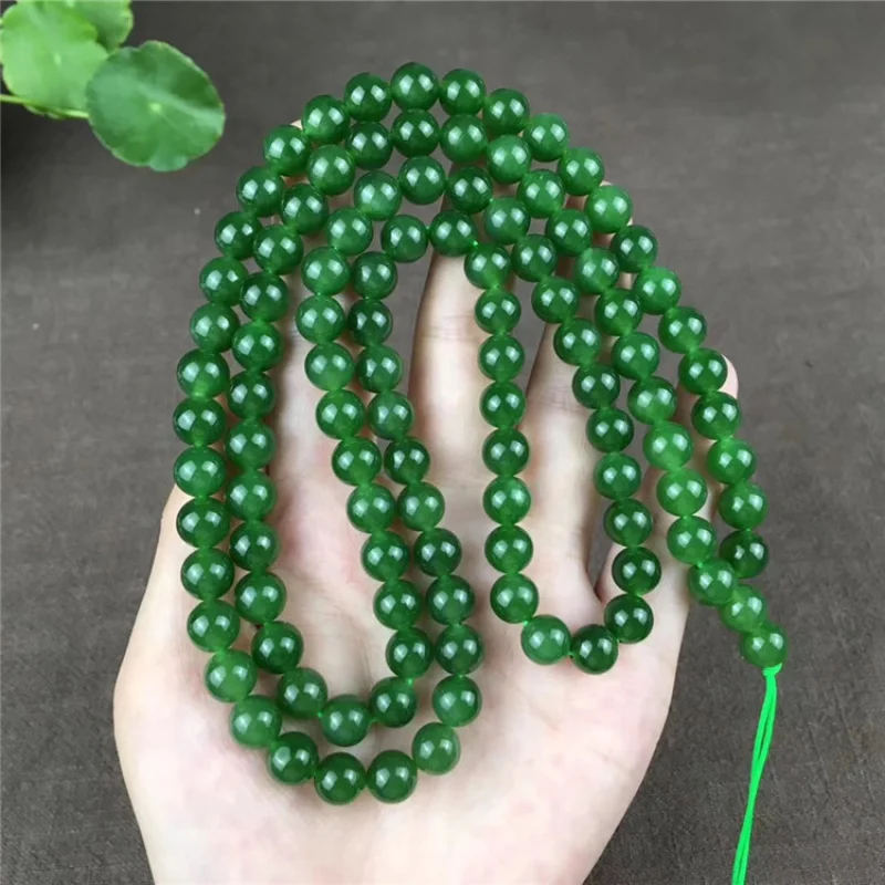 Natural Hetian Necklace Bead Chain Yang Green Jade Jasper 108 Buddhist Prayer Beads Bracelet Hanging Rope