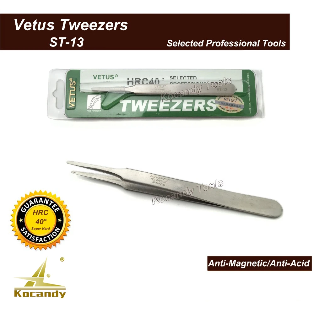 VETUS TWEEZER ST-13 Fine Broard Tip High Quality Stainless Steel Super Hard Anti-magnetic and Anti-Acid Precision Tweezers