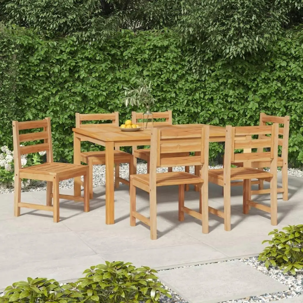

6 Piece Natural Teak Wood Garden Chair Set Solid Construction
