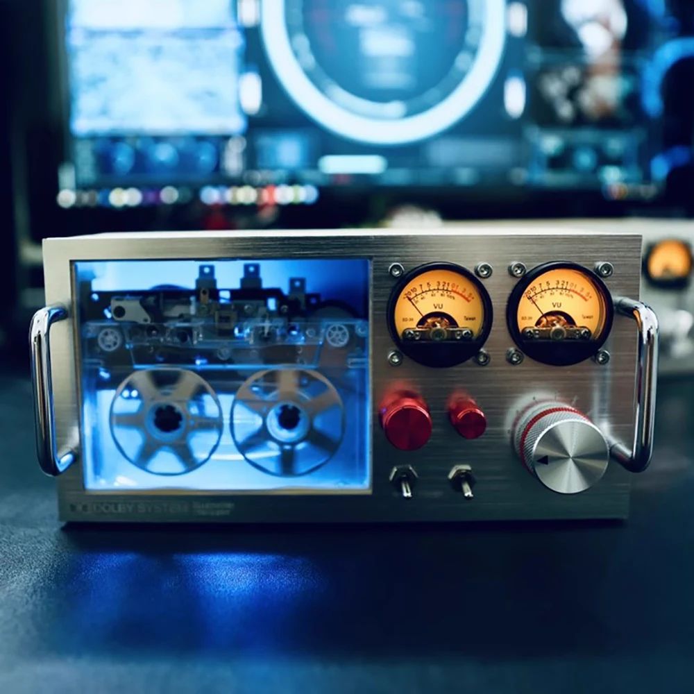 Desktop Audio Reactive Atmosphere Light VU Meter Decor Retro Tape Cassette Bluetooth APP Control USB Powered (Transparent Case)