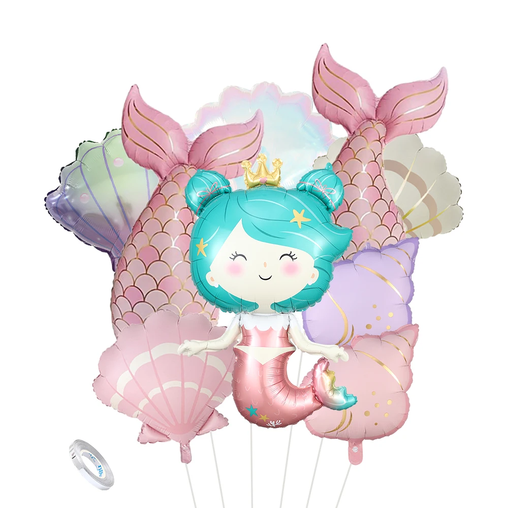 

10Pcs Mermaid Tail Foil Balloons Set Seashell Conch Helium Balloon Baby Shower Ocean Under The Sea Girls Mermaid Birthday Decor