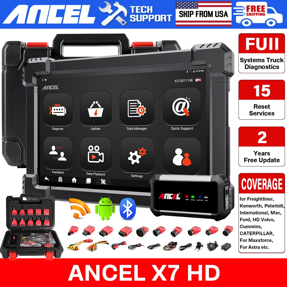 

ANCEL Diagnostic Scan Tool 24V Heavy Duty Truck Scanner ABS Bleeding Oil Reset Ldle Speed, Speed Limited OBD2 Scanner
