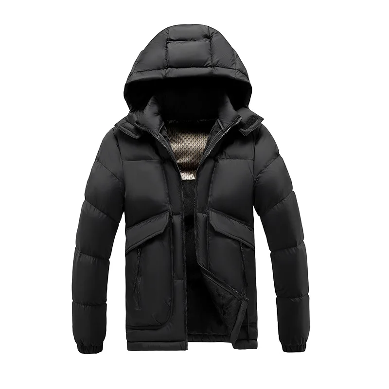 

2025 Winter Man Cargo Down Coat Stand Collar Detachable Hooded Male Outerwear Thicken Long Sleeve Pocket Outdoor Men Jacket