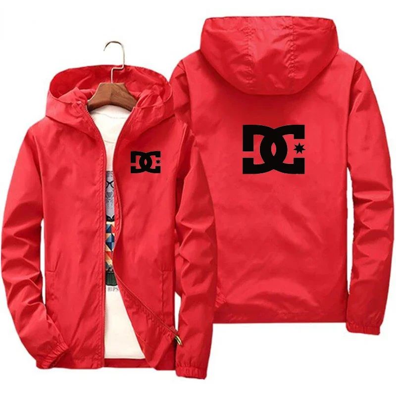 DC Printed Hooded Jacket Men Casual Zipper Sweatshirt Windbreaker Sportswear Male Coat Plus Size Fashion Brand