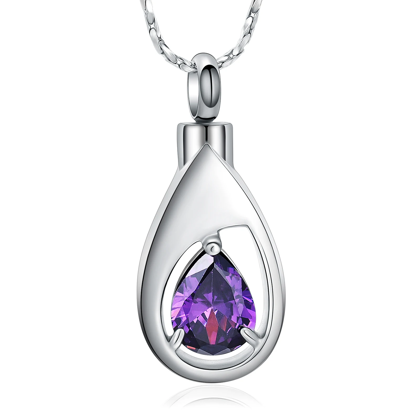 Cremation Jewelry Teardrop Urn Necklace for Ashes for Women Birthstone Memorial Keepsake Necklace of Loved One