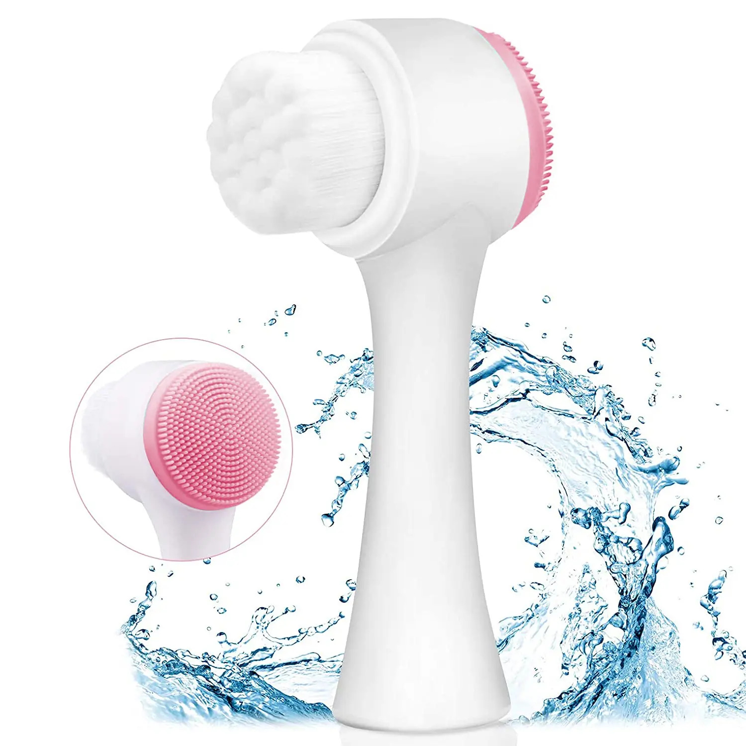 Face Brush - Double Side Skin Care Facial Cleaning Brush, silicone facial scrubber Manual Dual Face Wash Brush