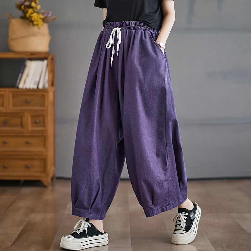 

Spring Summer Denim Ankle-length Jeans Women's Large Size Elastic Waist Retro Loose Casual Lantern Pants Baggy Y2k New Trousers
