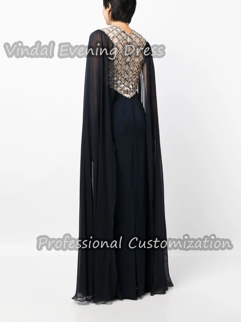 Vindal Prom Dress O-Neck Floor Length Beaded luxurious Built-in Bra Crepe Straight Elegant Short  Sleeves Saudi For Woman 2024