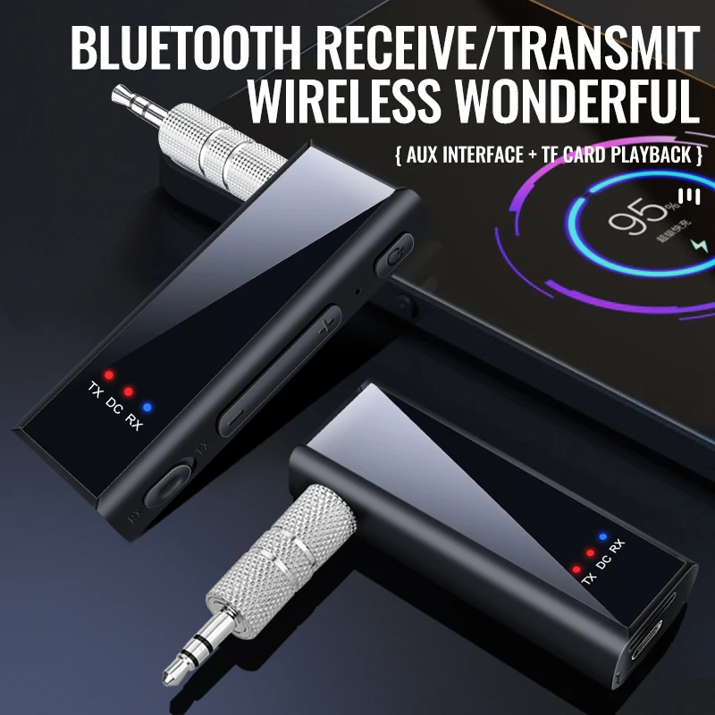 Nuovo trasmettitore ricevitore audio Bluetooth 5.4 2 in 1 3.5MM AUX Hifi Stereo Music Wireless Adapter con microfono Supporta la riproduzione di