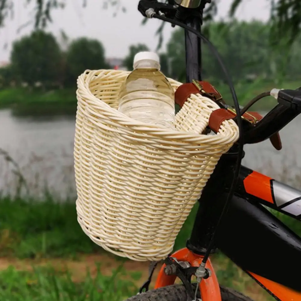 Hand-Woven Bicycle Basket Large Capacity Strong Load-bearing Handlebar Bike Front Basket Replacement Bicycles Wicker Basket