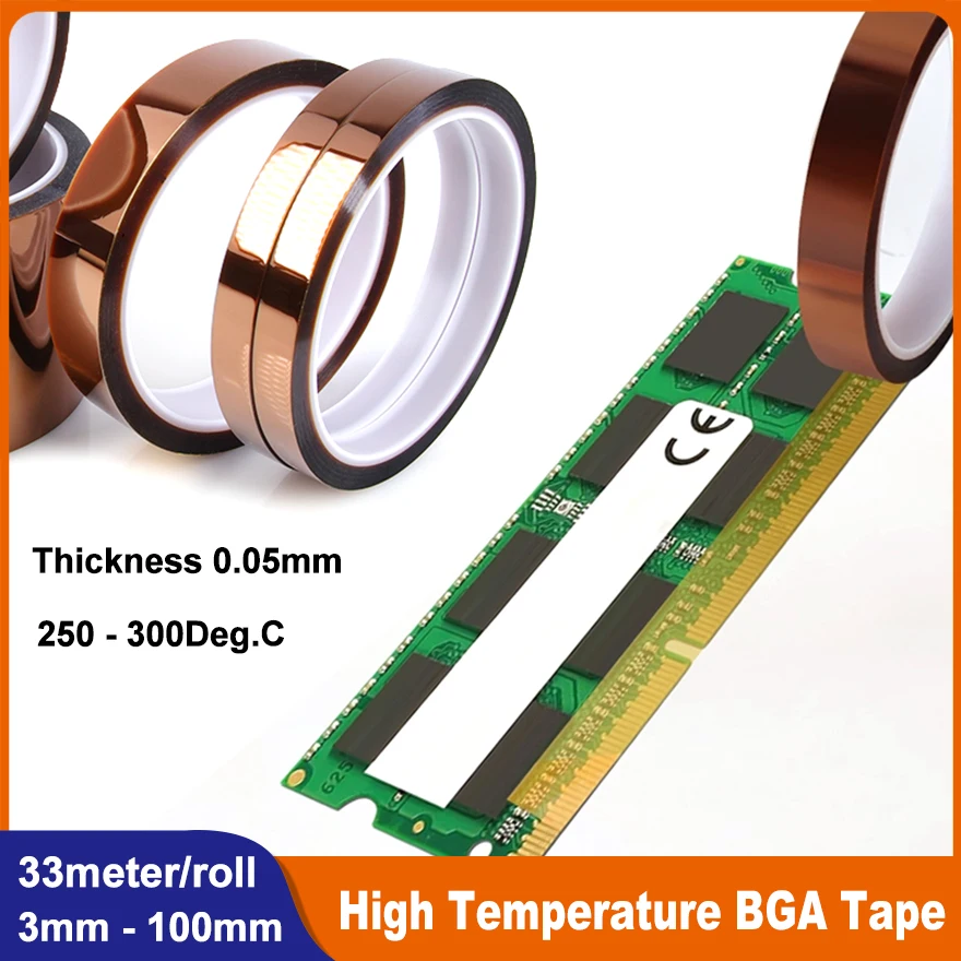 

Electrical Tape 3mm - 100mm High Temperature BGA Tape Polyimide Adhesive Insulating Adhesive Tape 3D Printing Board Protection