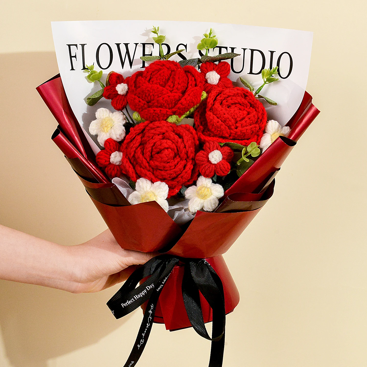 

Букет из вязаных крючком красных роз ручной работы, вязаные цветочные букеты на День матери, День святого Валентина, годовщину, день рождения