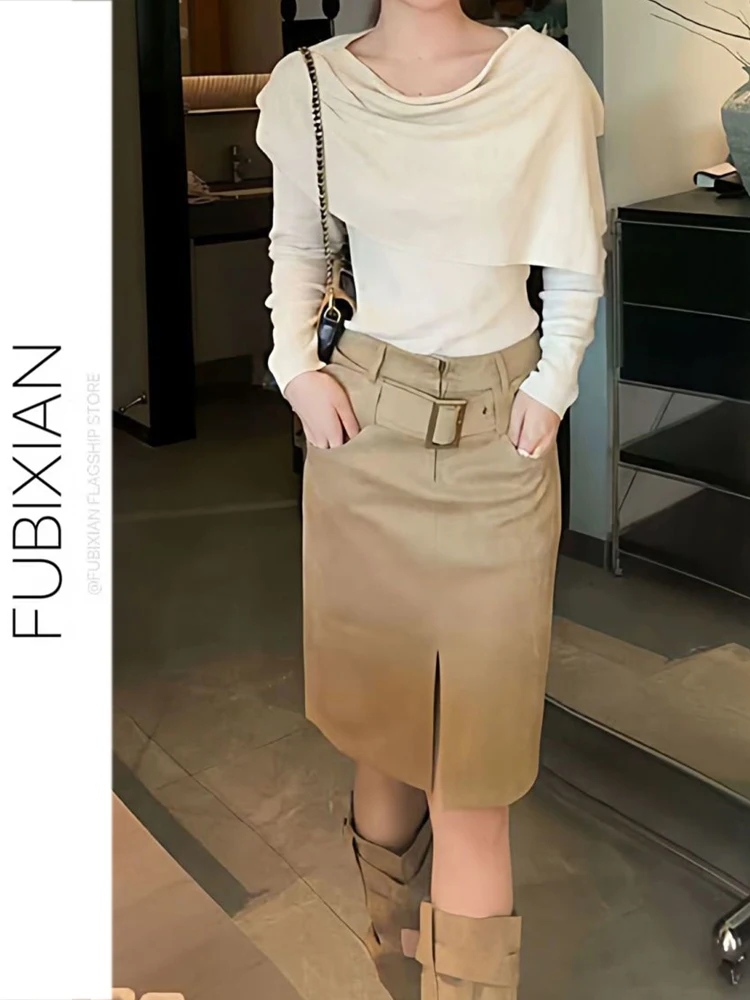 

Американская ретро-юбка миди с высокой талией, прямого кроя, А-силуэта, модного цвета хаки, универсальная, универсальная модель средней длины