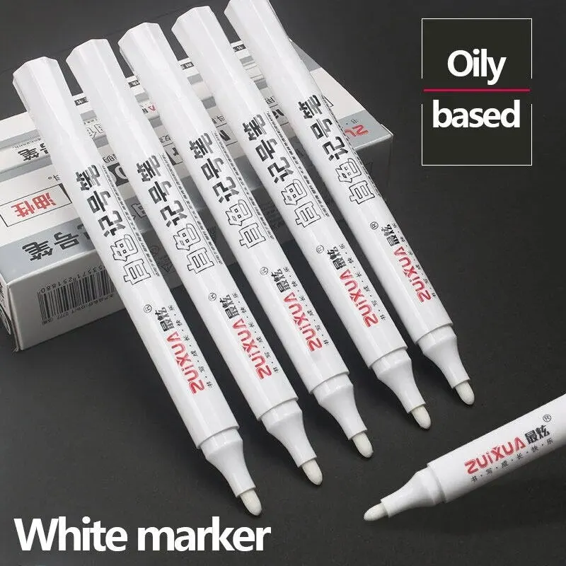 White Marker Pen Set Waterproof Permanent Paint Pens DIY Graffiti for Wood, Glass, Plastic Leather Stationery School Supplies