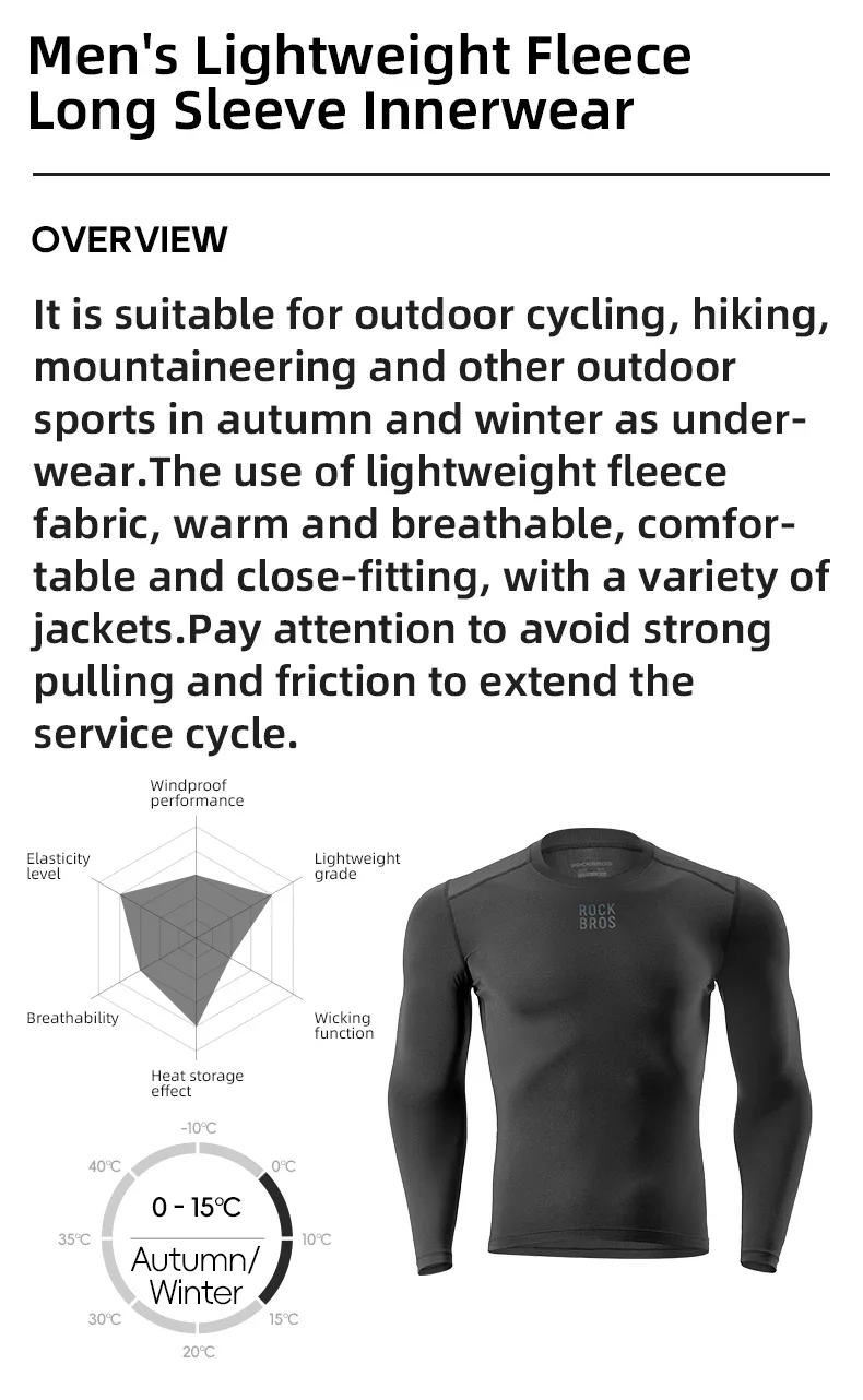 ROCKBROS Winter Jersey Lightweight Fleece Long Sleeve Warm Innerwear Windproof Road Bike Jacket Clothing  Outdoor Hiking Sport