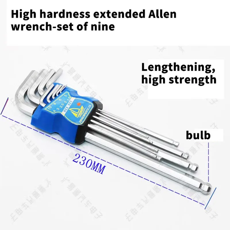 for High-strength extended hexagon wrench ball head internal screw metric hexagon wrench set 9 specifications