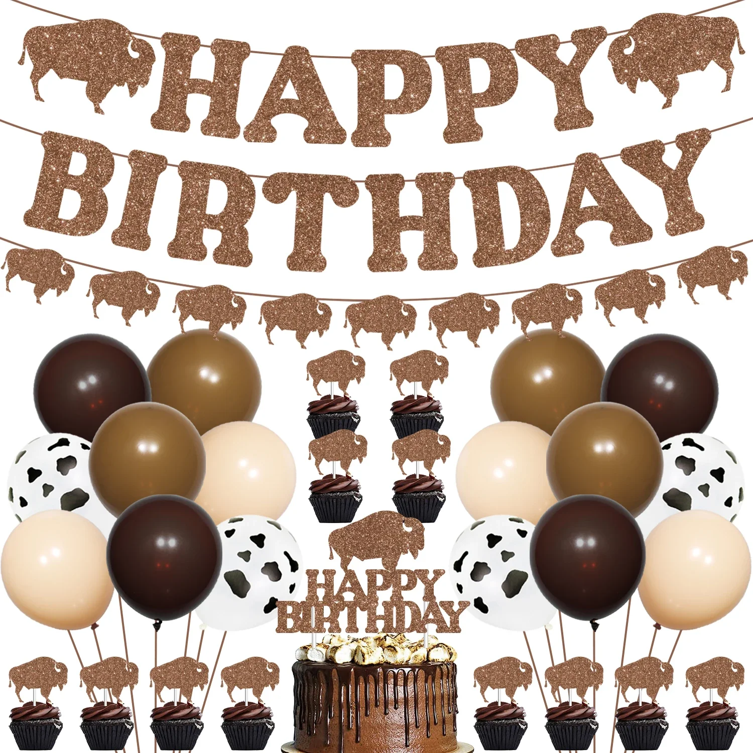 

Brown Bison Theme Birthday Party Decor, Garland Arch Kit, Happy Birthday Banner for Western Farm Animals Party Supplies