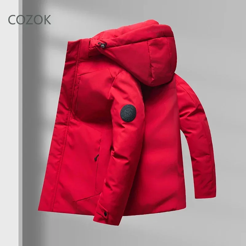 COZOK Men's Short Down Jacket Thickened 2025 New Outerwear Designer Clothing Warm Cold-proof Hooded Luxury Casual