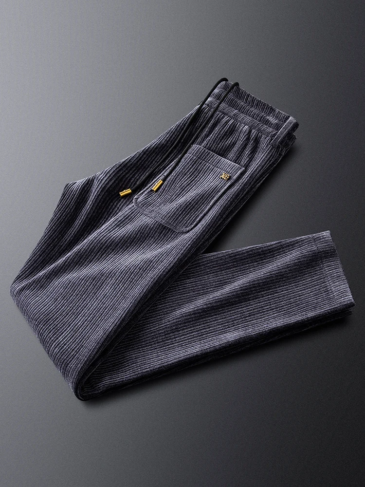 

Corduroy Men's Casual Pants Winter Faion Belted Stripe Slim Fit Elastic Waist ey Color Urban Sle Youth Sports...