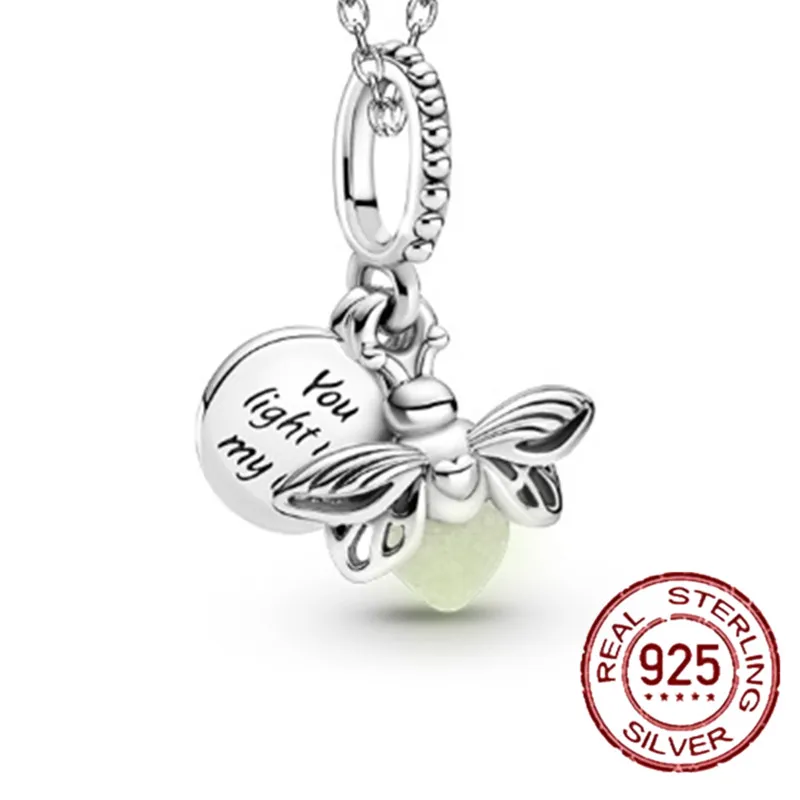 Luminous Firefly 925 Sterling Silver Charm Beads, Fits Original Pandora Pulseira, Colar, Fazer Jóias, Presente DIY