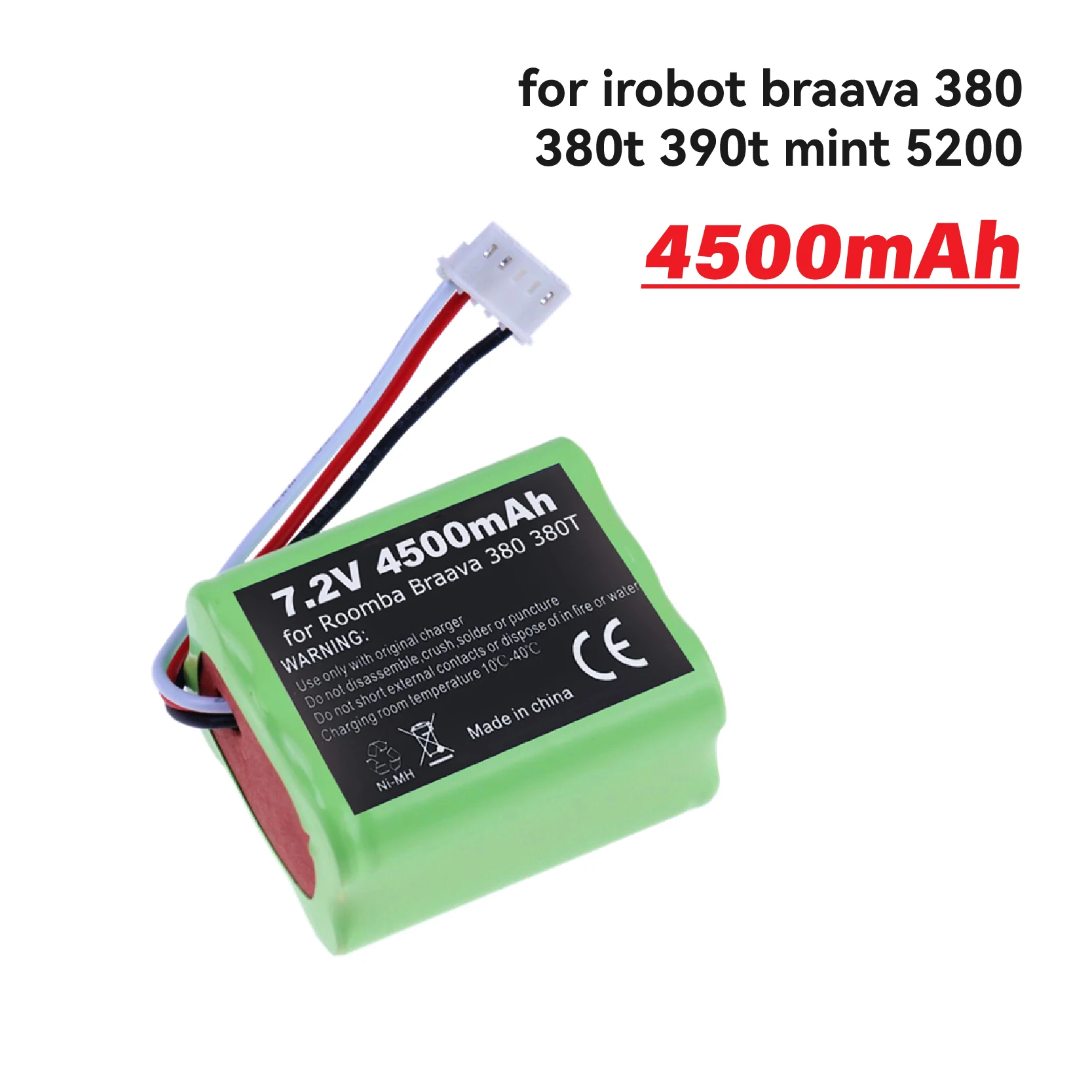 Аккумулятор 7,2 В, 4500 мАч для iRobot Roomba Braava 380 380T 390T Mint 5200c Ni-MH, 4500 мАч, 7,2 В, аккумуляторная батарея