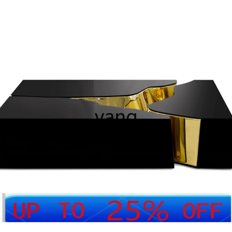 

LMM Modern Creative FRP Electroplating Crack Light Luxury Stitching Square Coffee Table