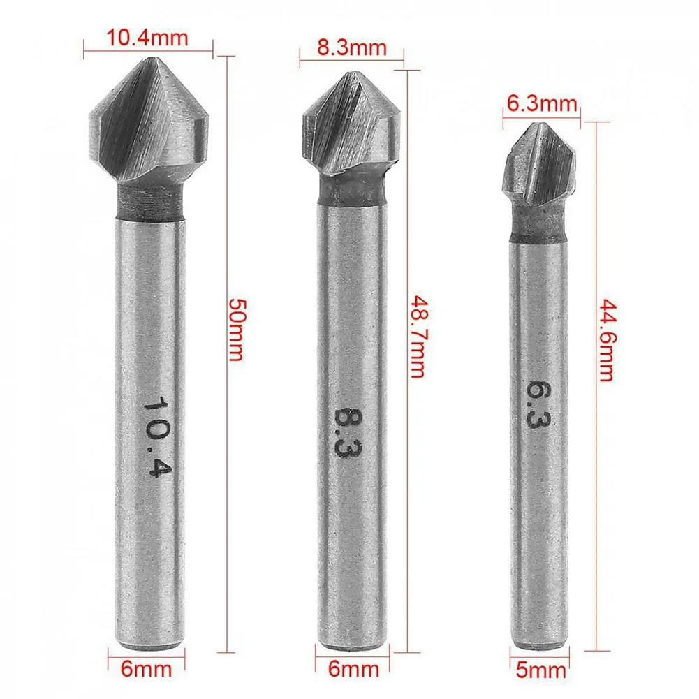 Countersink Drill Bit 6x 90 Degree Chamfering HSS Tool 3 Flutes 6 Pcs 6 Pcs/set 6.3mm-20.5mm Rustproof  Countersink