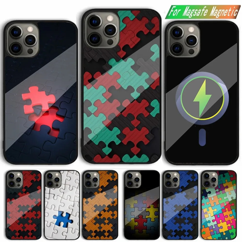 

Colorful Puzzle Pattern Phone Case For iPhone 15,14,13,12,11,Plus,Pro,Max Mini Magsafe Magnetic Wireless Charging