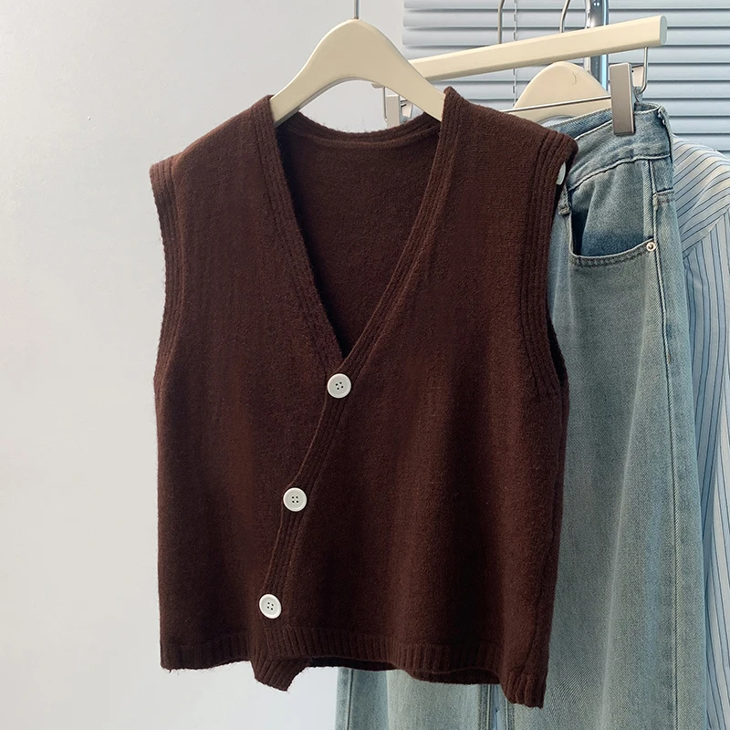 

Осенний новый женский вязаный жилет ort, повседневная свободная верхняя одежда, однотонный тонкий нейлоновый кардиган из полиэстера для женщин