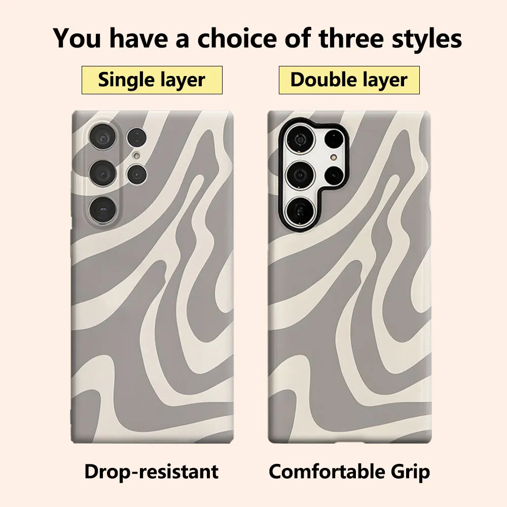 Gray Abstract Wave Luxury Fashion Full Lens Protective Case for Samsung Galaxy S26 S25 S24 A56 A36 Plus Ultra
