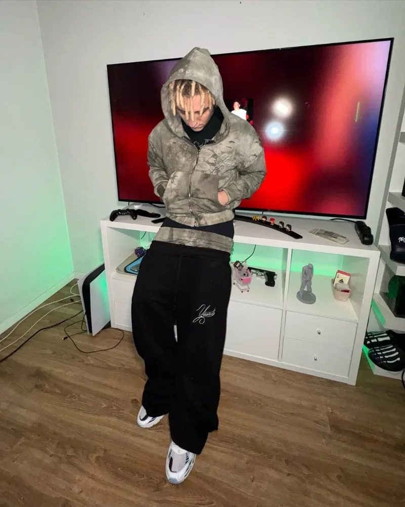 

Y2K Harajuku Gothic Fashion Oversized Men hooded Sweatshirt American retro High Street Hip-hop punk Casual sportswear set