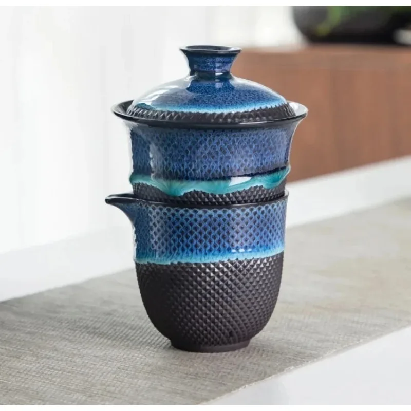 

Ceramic Kung Fu Teaware Ceramic Outdoor Camping Adults Chinese One Tea Pot Three Cups Gift 1 Set Portable Teacup Set Travel Kit