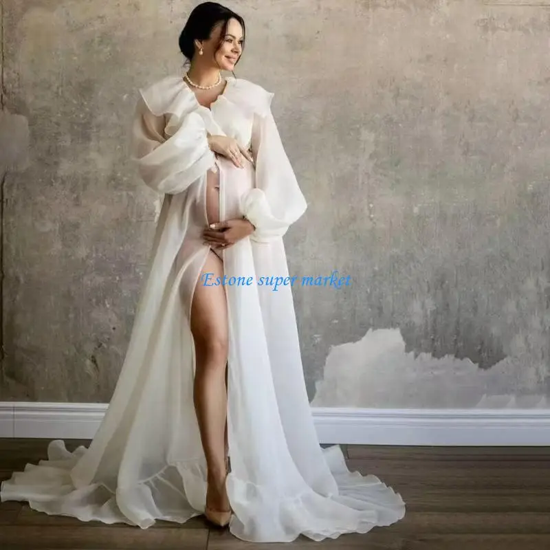 090B Simple White Pregnancy Photography Dress Comfortable And Long Photoshoots Wear