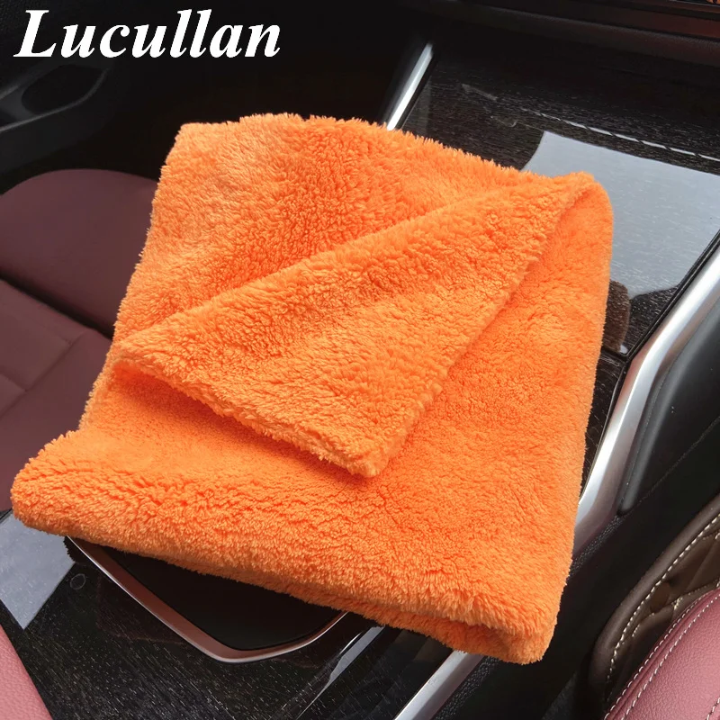 Lucullan 40X40Cm Màu Cam Siêu Dày Sang Trọng Edgeless Khăn Microfiber Chăm Sóc Xe Khăn Lau Đánh Bóng Chi Tiết Sấy Vải Vụn