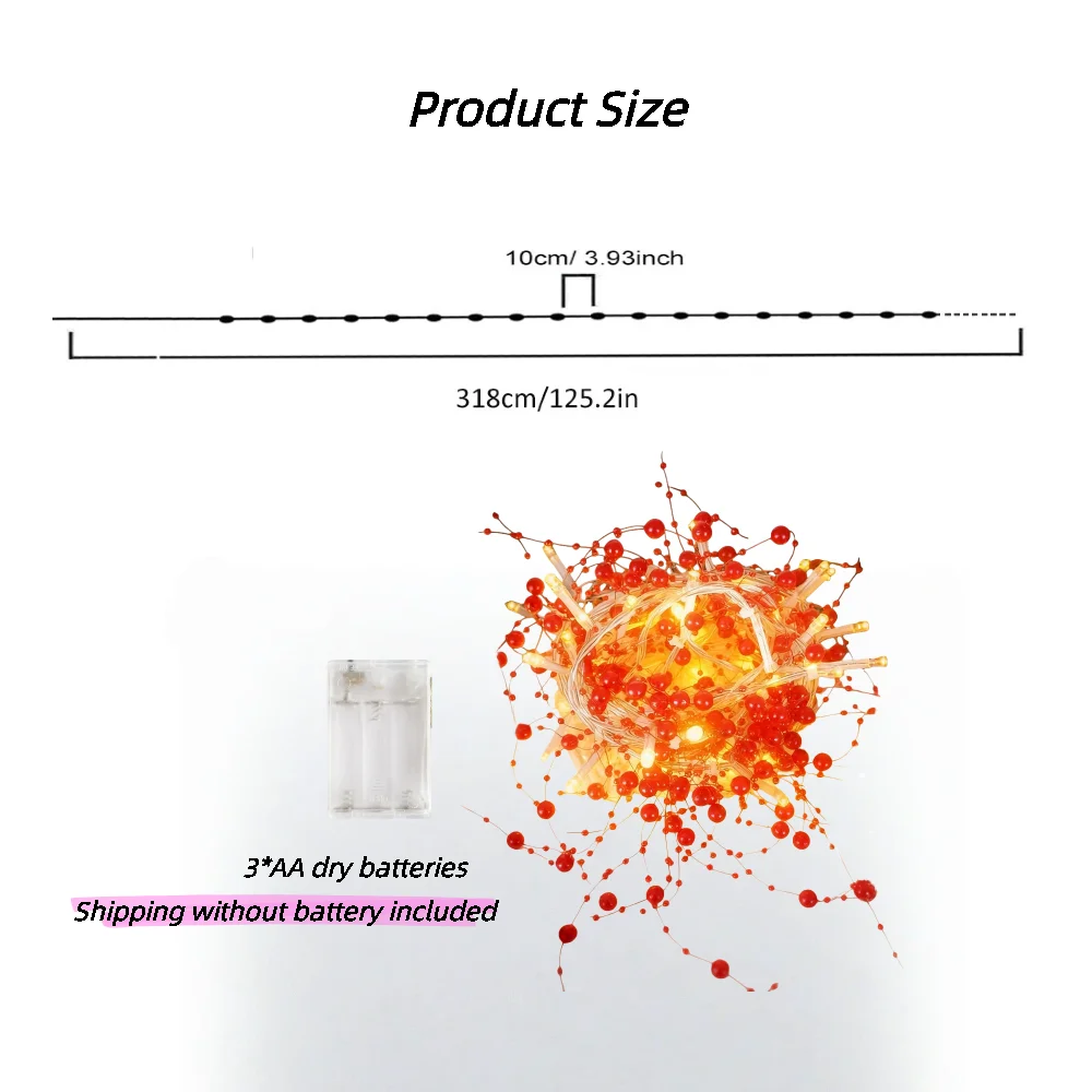 1pc Pearl Beads String Lights, 3m 30 LED Christmas Beaded Garland Decorations Lights Battery Operated Fairy String Lights