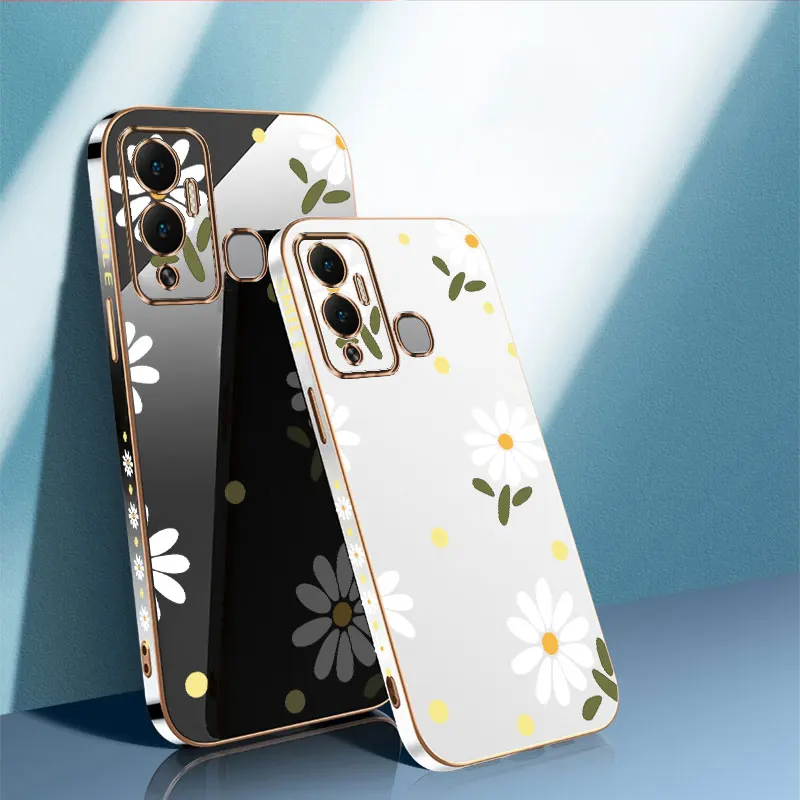 White Flower Fasion Plating Case For Infinix HOT 12 12I 20 20I 30 30I 40 NOTE 11 12 30 VIP 5G PRO PLAY Soft Lady Girl Cover