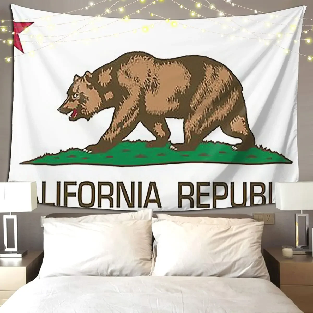 California Republic State Flag Tapestry Art Wall Hanging Aesthetic Home Decor Tapestries for Living Room Bedroom Dorm Room