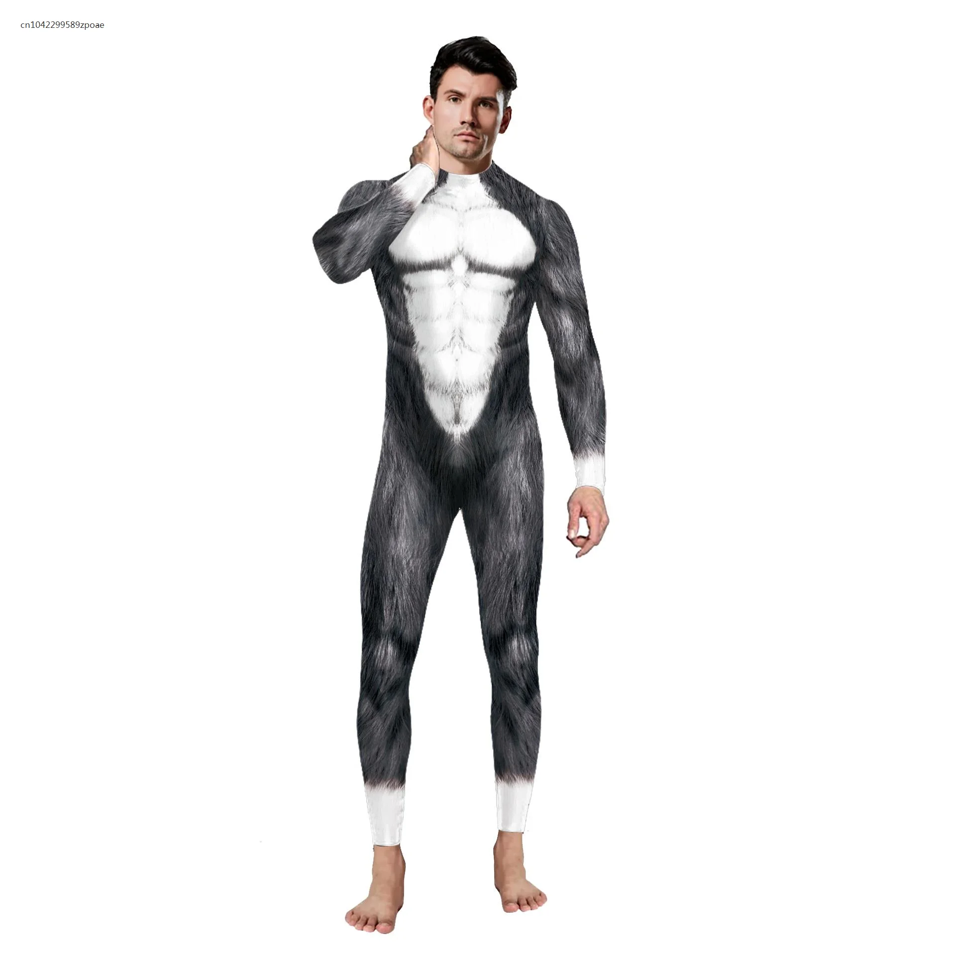 3D Husky Fox Wolf Impresso Traje Cosplay para Adultos, Bodysuits masculinos, Roupas de Festa de Halloween, Macacão Animal Engraçado, Ternos Zentai