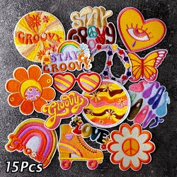 15Pcs/Lot Love Peace Flower Rainbow Patches Embroidery Applique Ironing Clothing Sewing Supplies Decorative Badges Patch