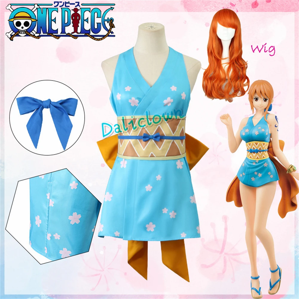 Disfraz de Cosplay de Anime Wano Country Nami para mujer, vestido Kimono Sexy Nami, Peluca de disfraz de Halloween