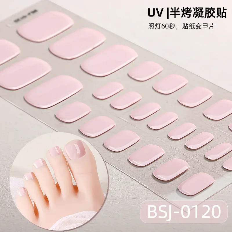 26Tips French Leopard Print UV Gel Toenail Sticker Bronzing Dye Gradient Cross-border Semi Baked Gel Nail Sticker UV Lamp Needed