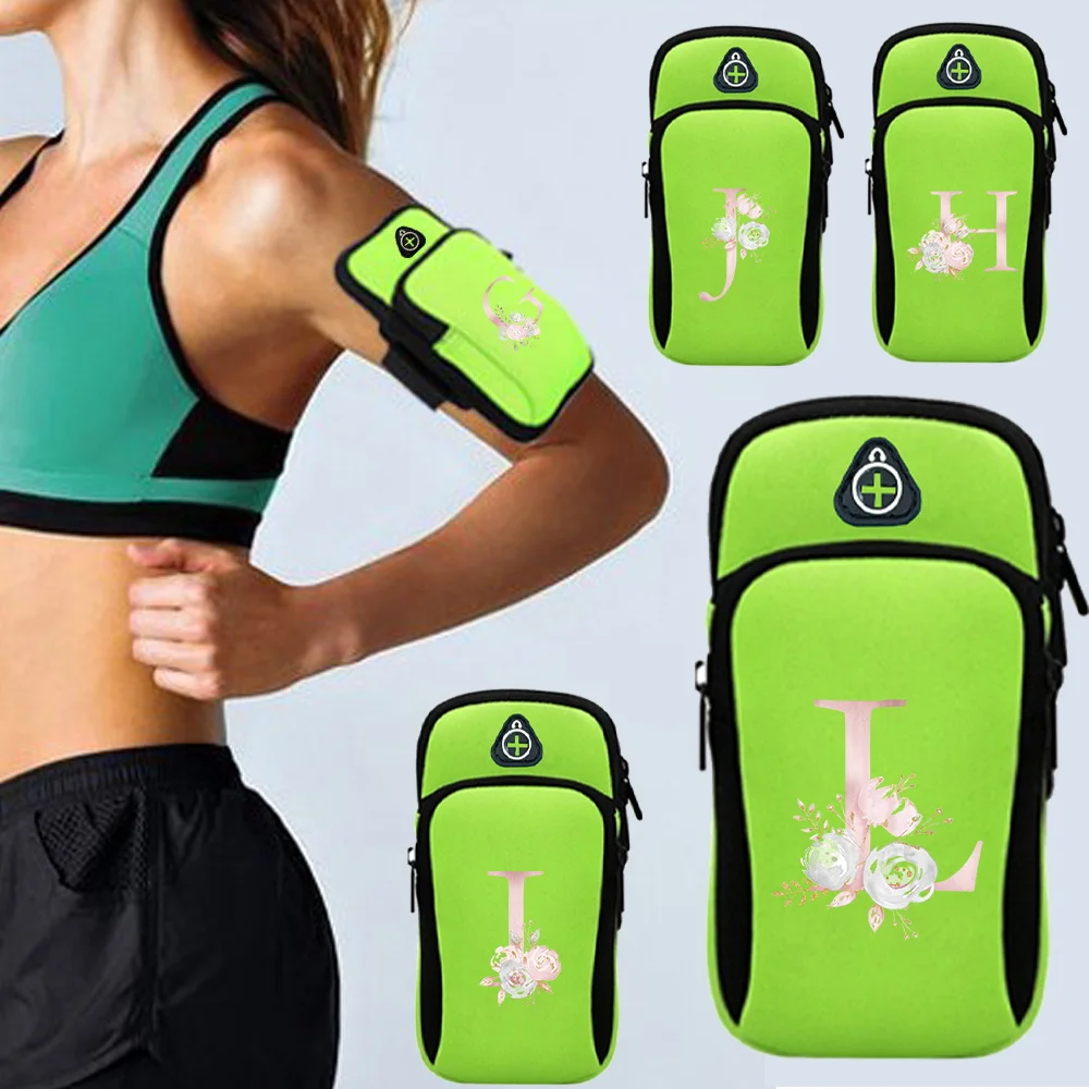 New Models Sports Arm Bag Waterproof Dustproof Breathable with Headphone Pink Flower Pattern Series Jack Mobile Storage Bags
