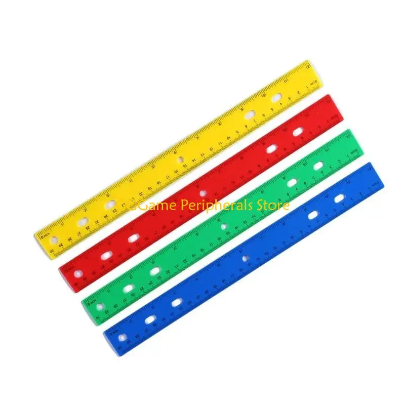 U55B 12Inch Clear Colorful Rulers with Hole Math Ruler Colorful Drawing Ruler with Inches Centimeters Scale for Measuring